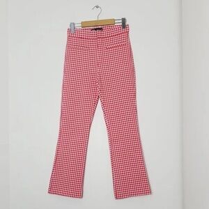 Zara Gingham Mini Flared Trouser Pant High Waisted Red/White Size S